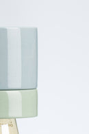 Modern pendant light with a gray and green shade on a white background